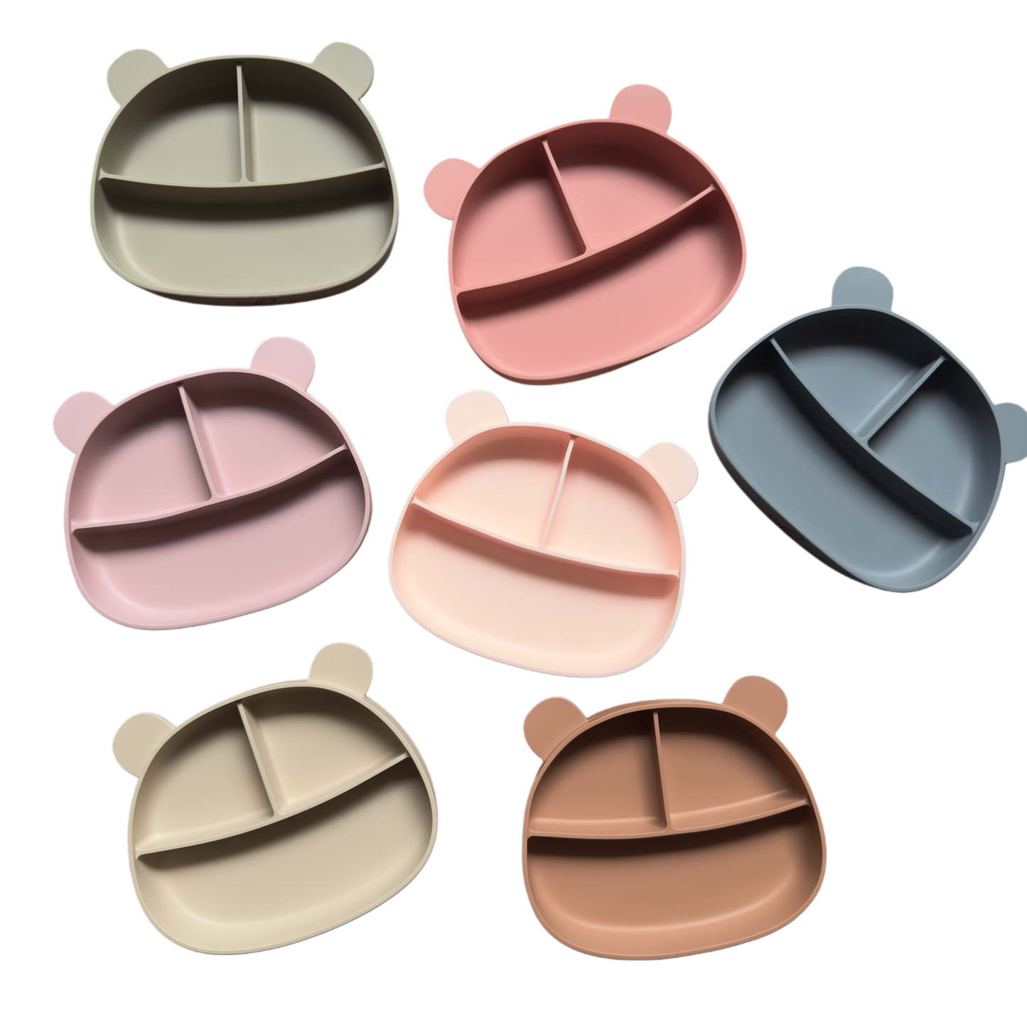 Silikontallerken baby med sugekopp bamseform - Soft sage