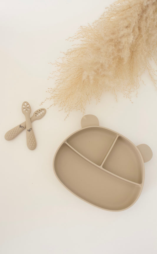 Silikontallerken bamse - Sandstrå