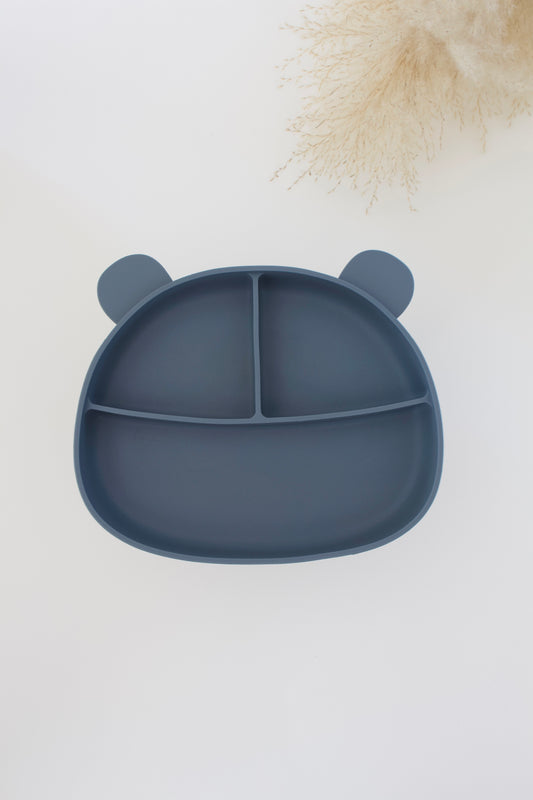 Silikontallerken bamse - Dueblå