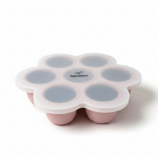 Silikon fryseform 7 rom for babymat med lokk - Blush