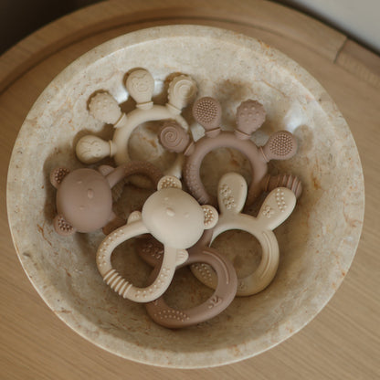 Biteleke i silikon for baby sensorisk