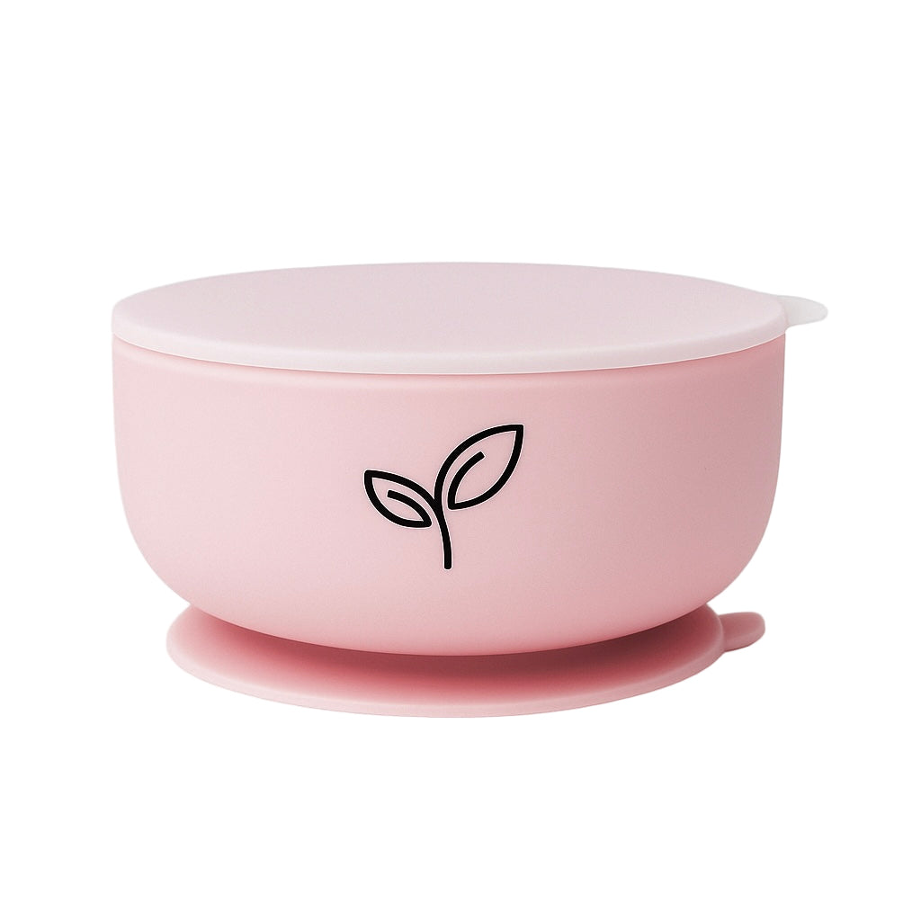 Silikonskål med sugekopp for baby med lokk - Sandstone