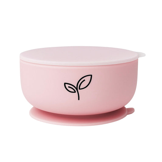 Silikonskål med sugekopp for baby med lokk - Cherry blossom