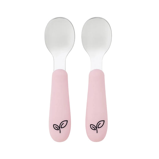 Skjeer til baby i silikon og metall 2-pakke - Cherry blossom