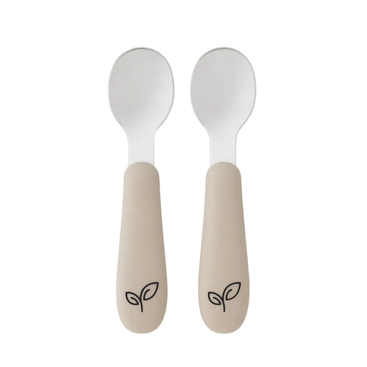 Skjeer til baby i silikon og metall 2-pakke - Nordic ivory