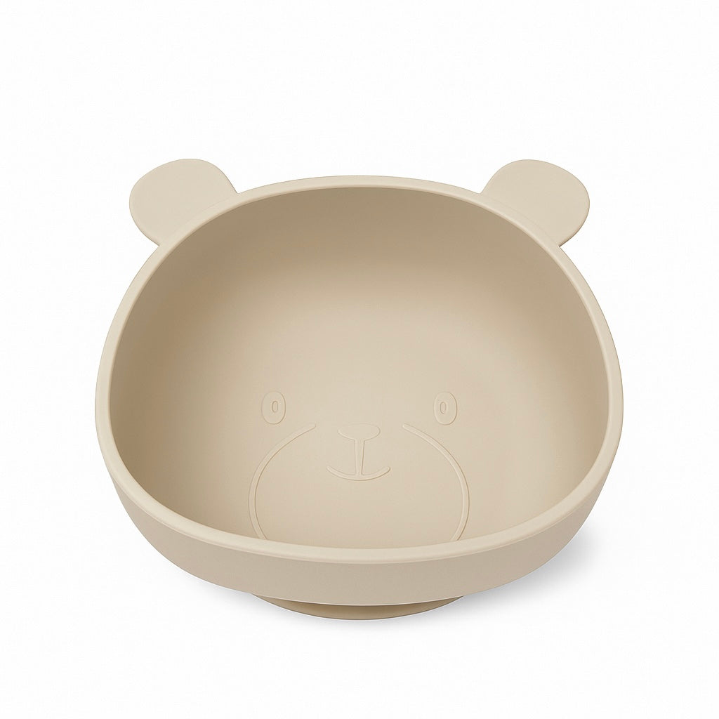Silikonskål for baby med sugekopp bamseform - Sandstone