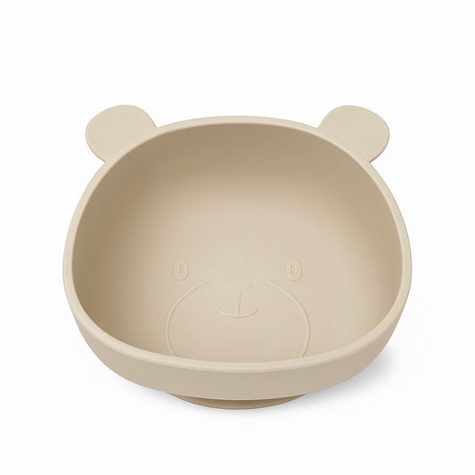 Silikonskål for baby med sugekopp bamseform - Sandstone