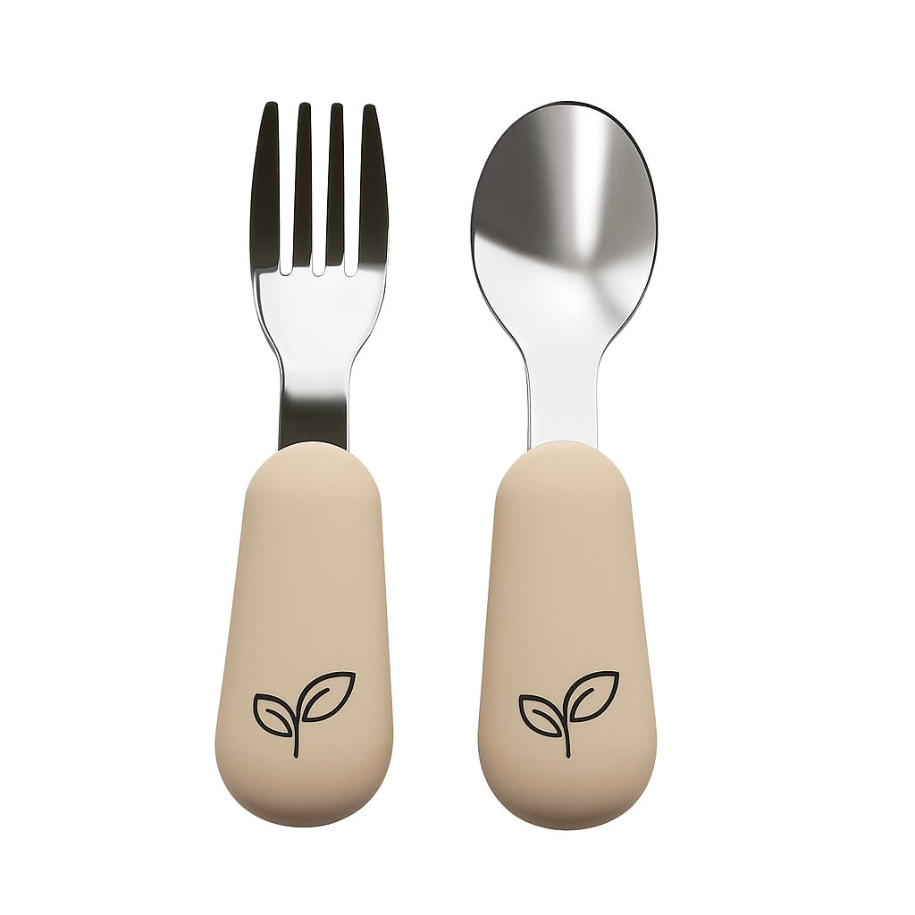Bestikksett baby i silikon og stål - Nordic ivory