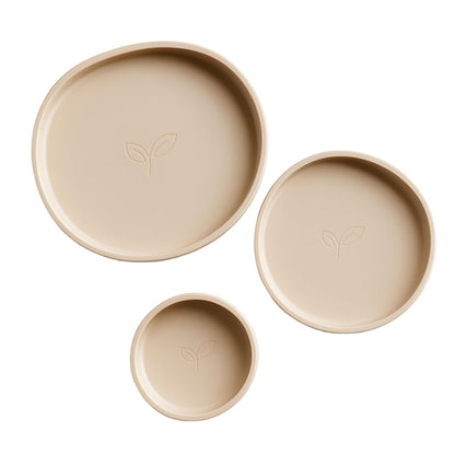 Babyservise i silikon 3 deler - tallerken og skål - Sandstone