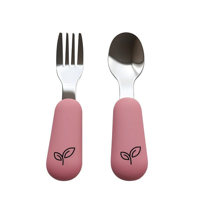 Bestikksett baby i silikon og stål - Rose petal
