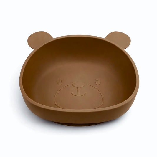 Silikonskål for baby med sugekopp bamseform - Hazelnut