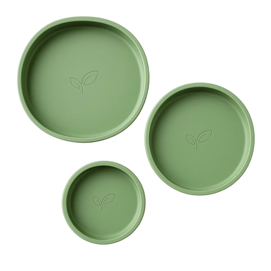 Babyservise i silikon 3 deler - tallerken og skål - Spiregrønn