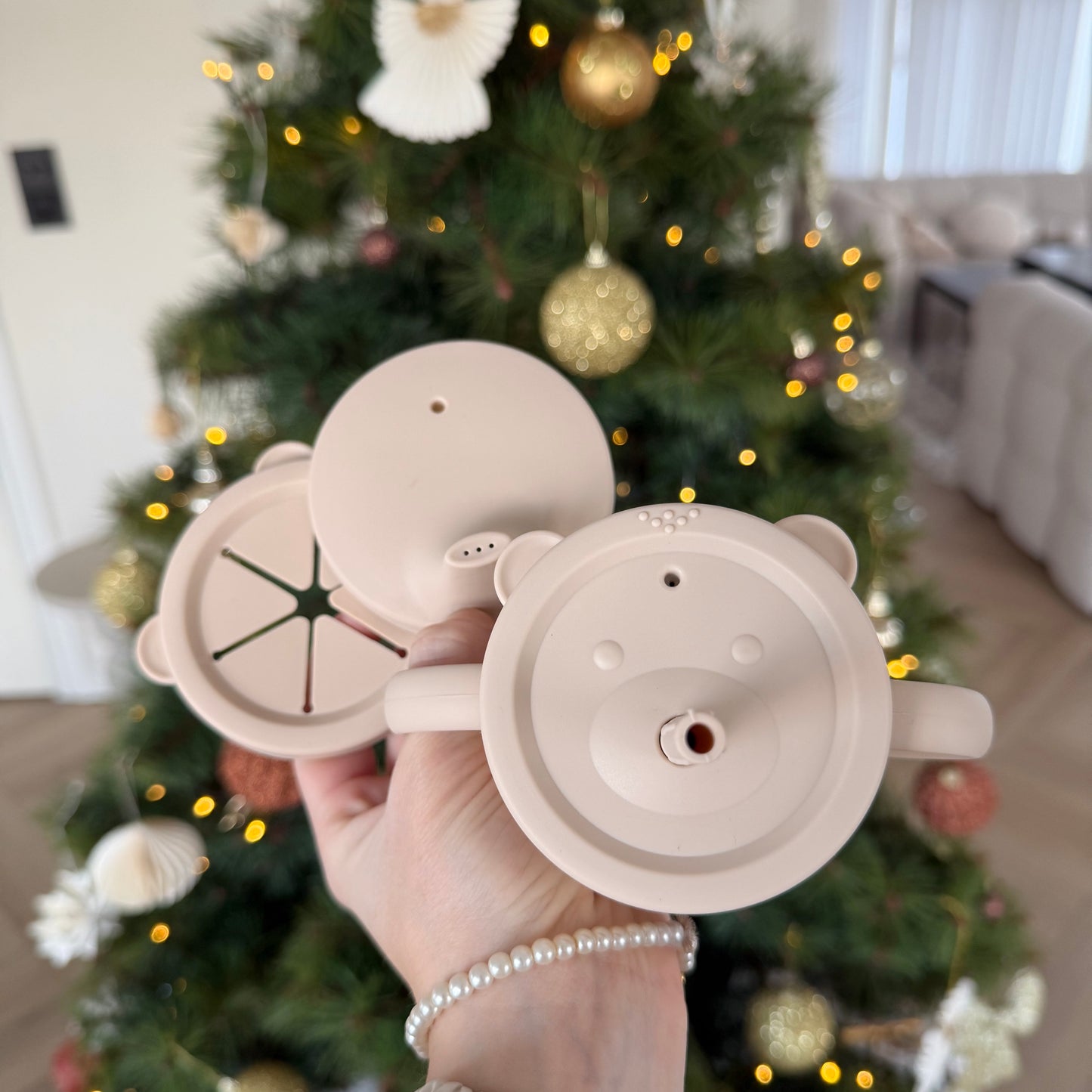 Silikonkopp 4-i-1 baby - kopp, sugerør, tut og snackslokk - Sandstone