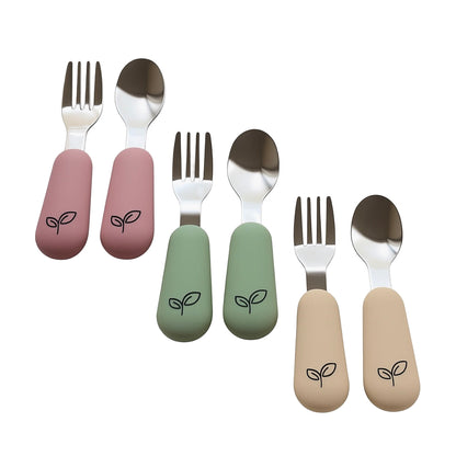 Bestikksett baby i silikon og stål - Nordic ivory