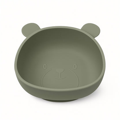 Silikonskål for baby med sugekopp bamseform - Soft sage