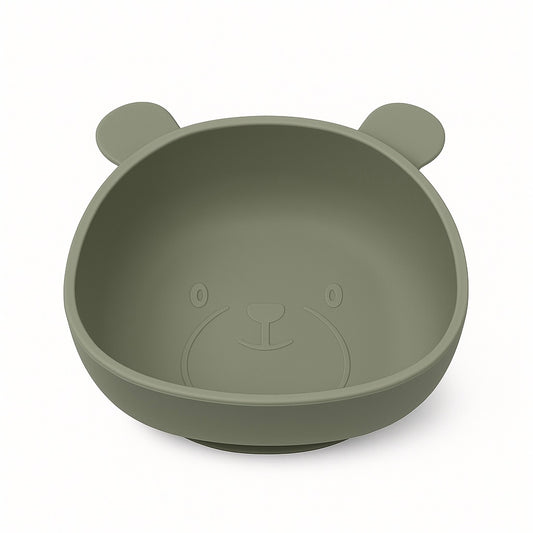 Silikonskål for baby med sugekopp bamseform - Soft sage