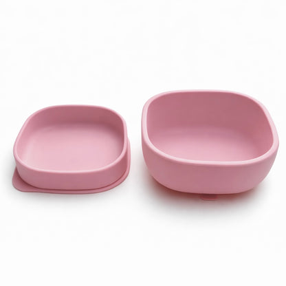 NYHET 2-i-1 silikonskål og tallerken med sugekopp for baby med lokk - Cherry blossom