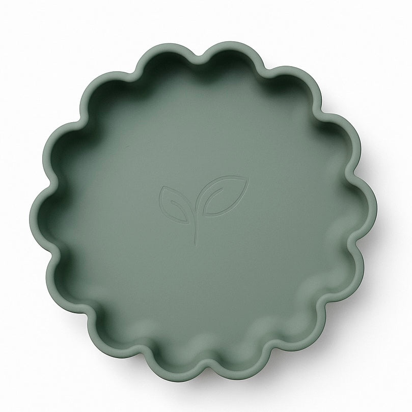 Silikontallerken med sugekopp blomst - Soft sage