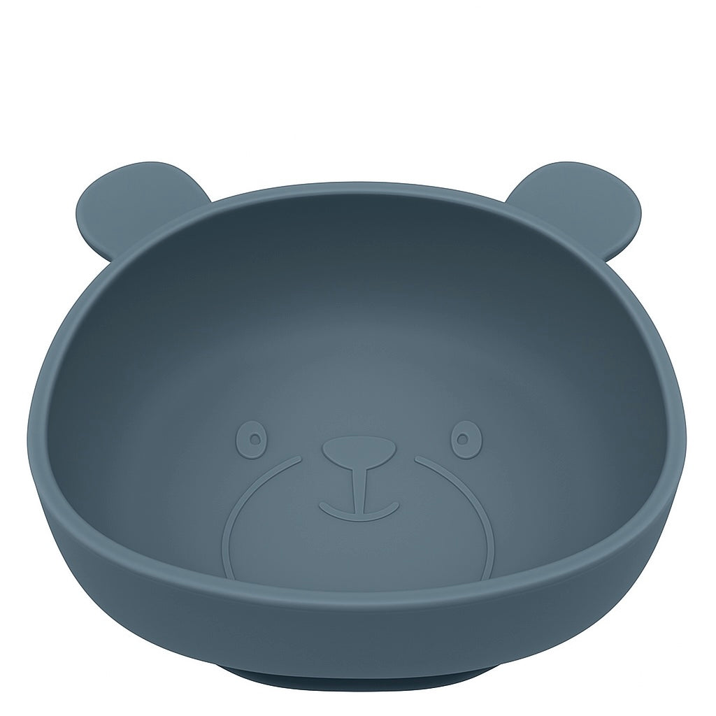 Silikonskål for baby med sugekopp bamseform - Smokey blue