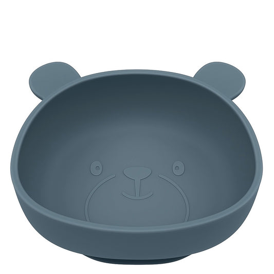 Silikonskål for baby med sugekopp bamseform - Smokey blue