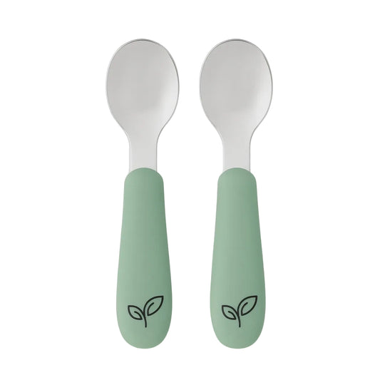 Skjeer til baby i silikon og metall 2-pakke - Meadow