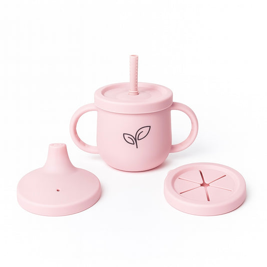 Silikonkopp 4-i-1 baby - kopp, sugerør, tut og snackslokk - Cherry blossom