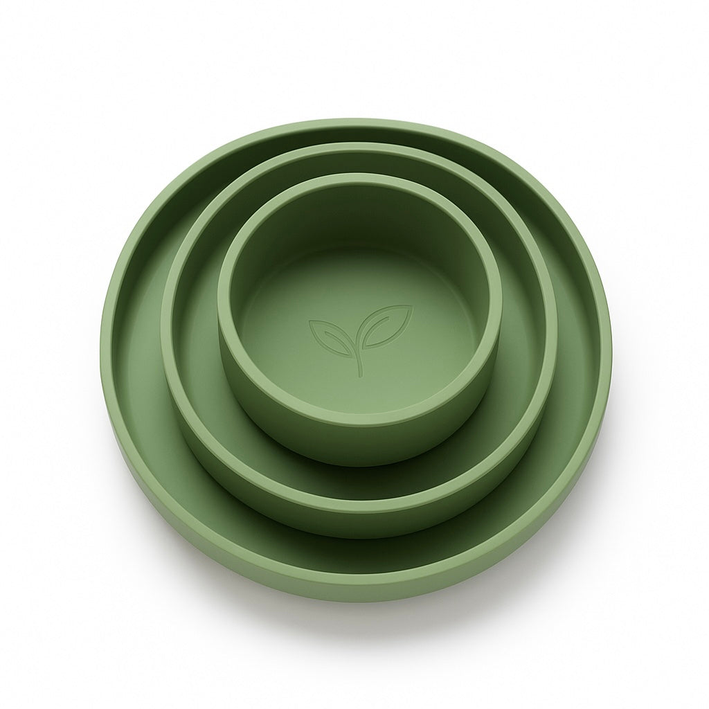 Babyservise i silikon 3 deler - tallerken og skål - Meadow