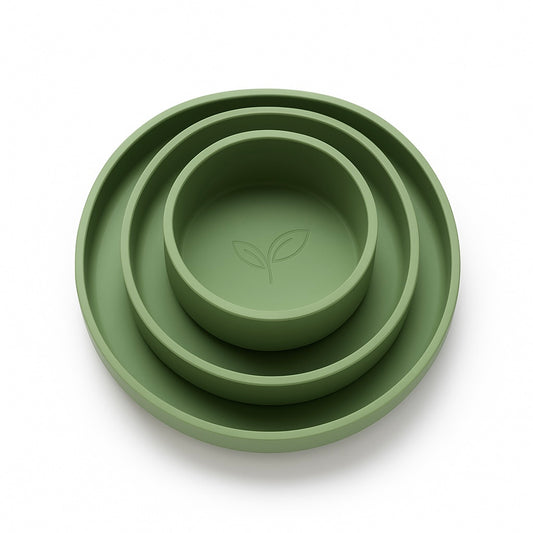 Babyservise i silikon 3 deler - tallerken og skål - Spiregrønn
