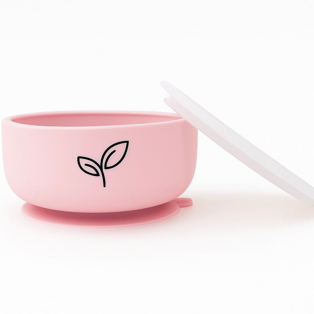 Silikonskål med sugekopp for baby med lokk - Sandstone