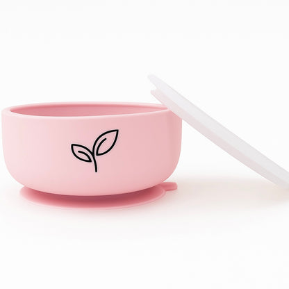 Silikonskål med sugekopp for baby med lokk - Sandstone