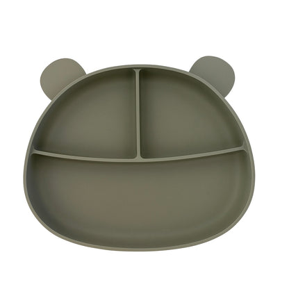 Silikontallerken baby med sugekopp bamseform - Soft sage