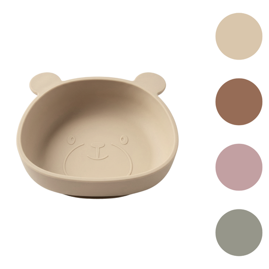 Silikonskål for baby med sugekopp bamseform
