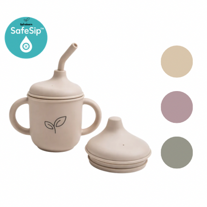 Kopp i silikon 3-i-1 baby - kopp, sugerør og lekkasjefri tut