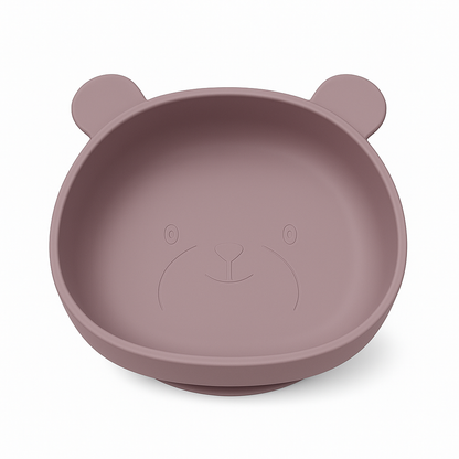 Silikonskål for baby med sugekopp bamseform – Blush