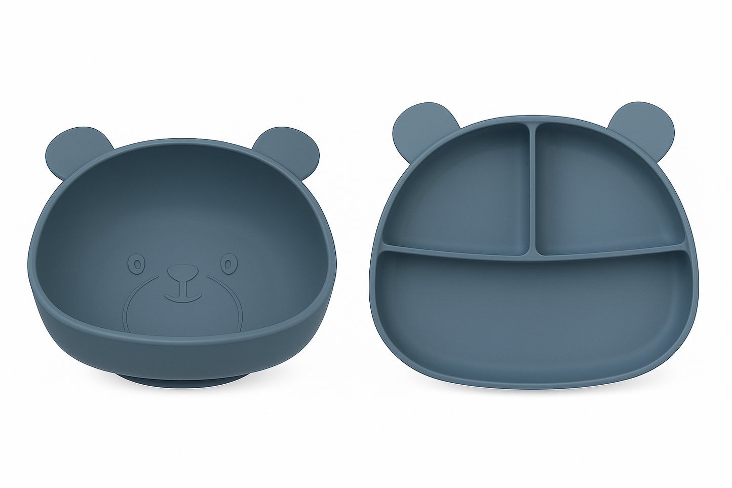 Silikonskål for baby med sugekopp bamseform - Smokey blue