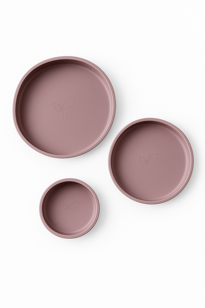 Babyservise i silikon 3 deler - tallerken og skål - Blush