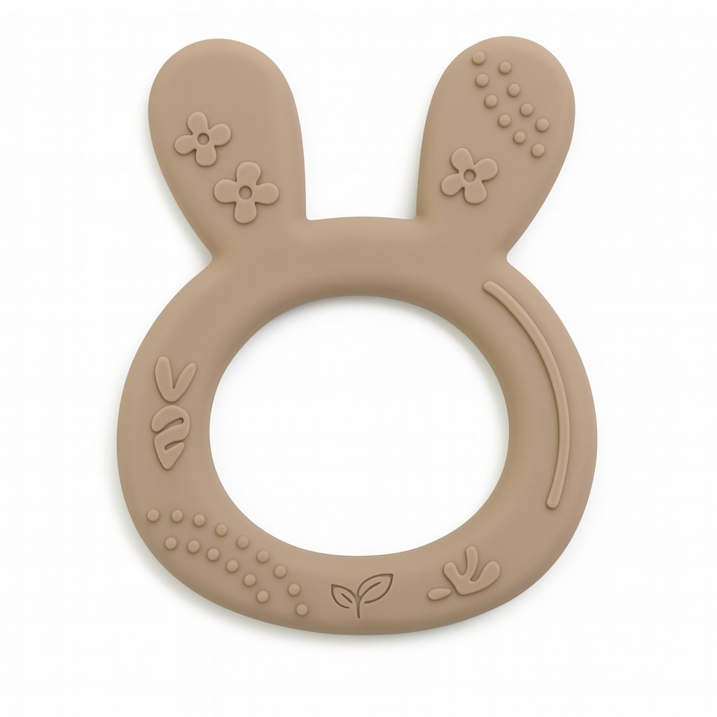 Biteleke i silikon for baby kaninformet - Cappuccino
