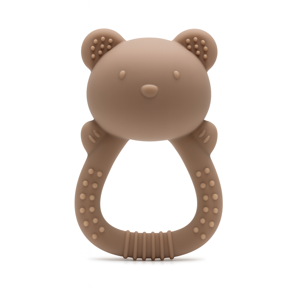 Biterangle i silikon for baby bamseformet - Cappuccino