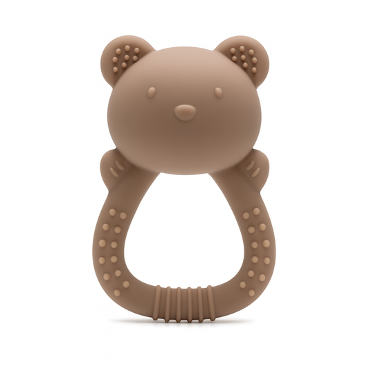 Biterangle i silikon for baby bamseformet - Cappuccino