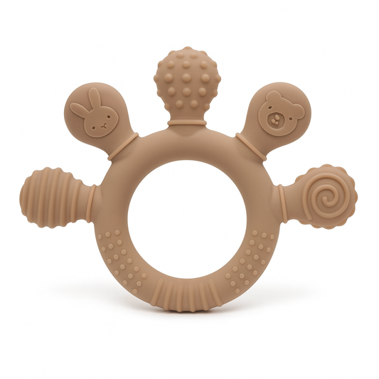 Biteleke i silikon for baby sensorisk - Cappuccino