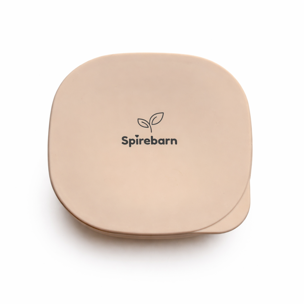 NYHET 2-i-1 silikonskål og tallerken med sugekopp for baby med lokk - Sandstone