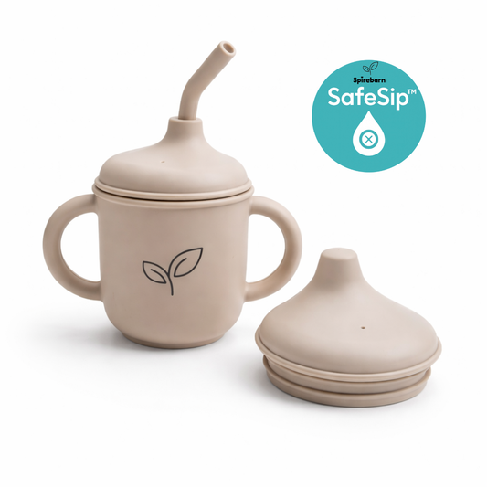 Silikonkopp 3-i-1 baby - kopp, sugerør og lekkasjefri tut - Nordic ivory