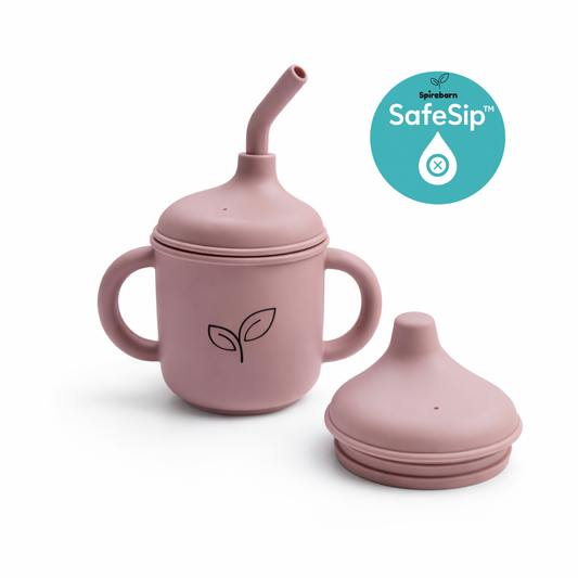 Silikonkopp 3-i-1 baby - kopp, sugerør og lekkasjefri tut - Blush