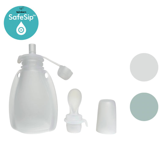 Gjenbrukbar klemmepose i silikon 2-i-1 med skje baby