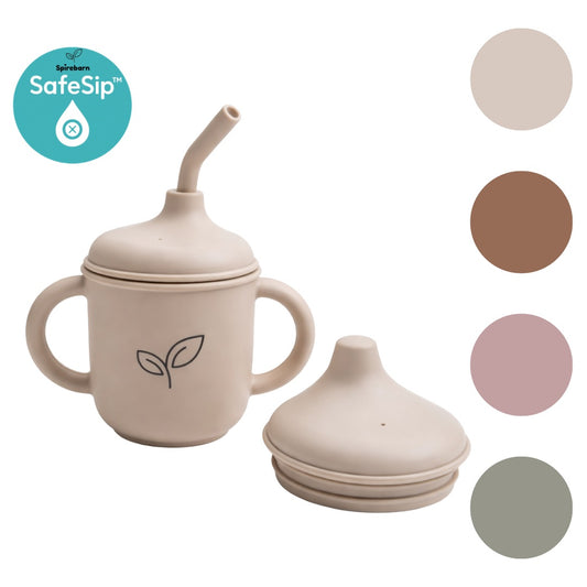 Silikonkopp 3-i-1 baby - kopp, sugerør og lekkasjefri tut