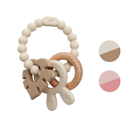 Biteleke i silikon og tre for baby natur ring