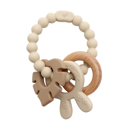 Biteleke i silikon og tre for baby natur ring