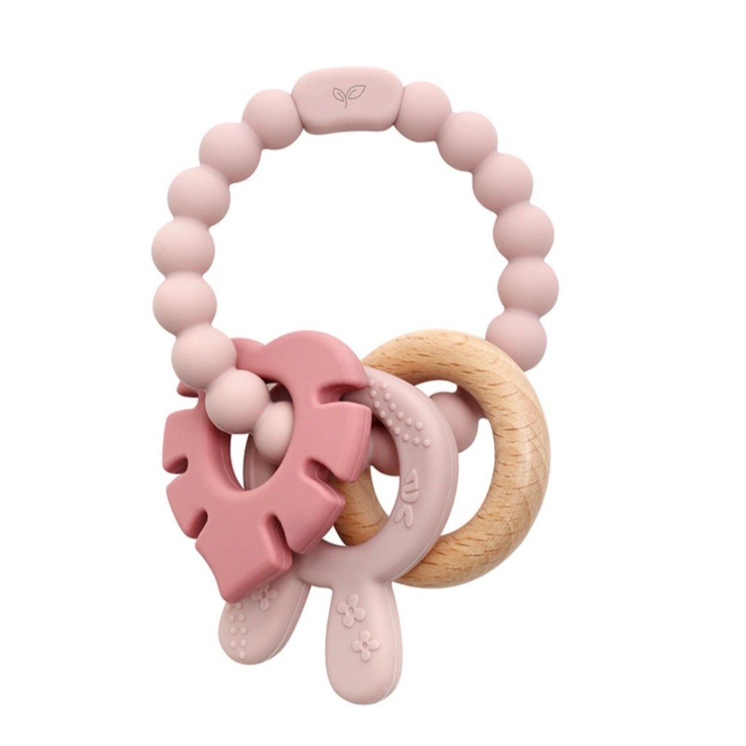 Biteleke i silikon og tre for baby natur ring