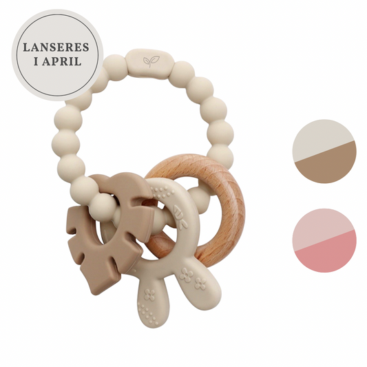 Biteleke i silikon og tre for baby natur ring